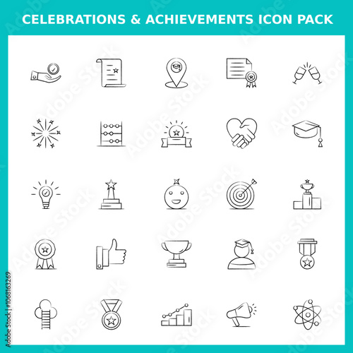 Celebration and Achievement Handwritten Icons for Website and Graphic Templates