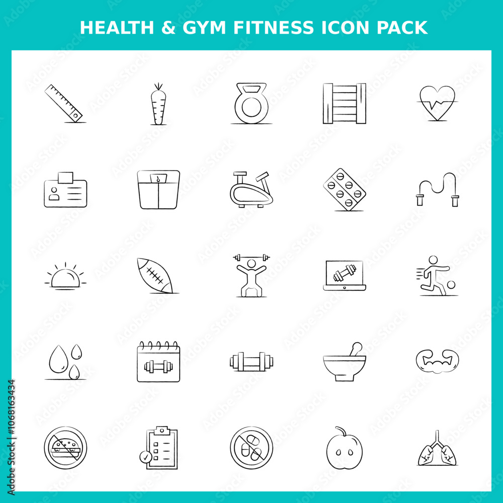 Health and Gym Fitness Handwritten Icons for Website and Graphic Templates Health and Gym Fitness Handwritten Icons for Website and Graphic Templates