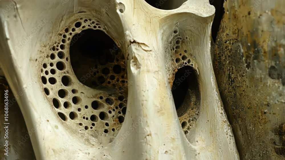 A close-up view of a whale bone, showing the intricate network of air pockets that make it buoyant A close-up view of a whale bone, showing the intricate network of air pockets that make it buoyant