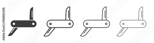 Pocket knife icon set vector in black and white colors