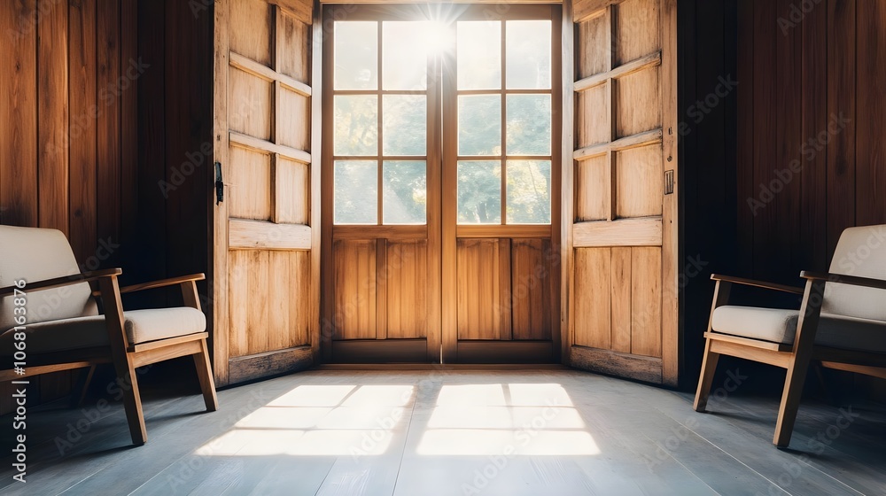 Fototapeta premium Sunlight Through Wooden Doors