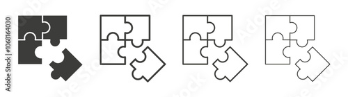 Puzzle icon set vector in black and white colors