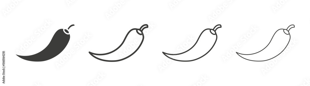 Chilli pepper icon set vector in black and white colors Chilli pepper icon set vector in black and white colors