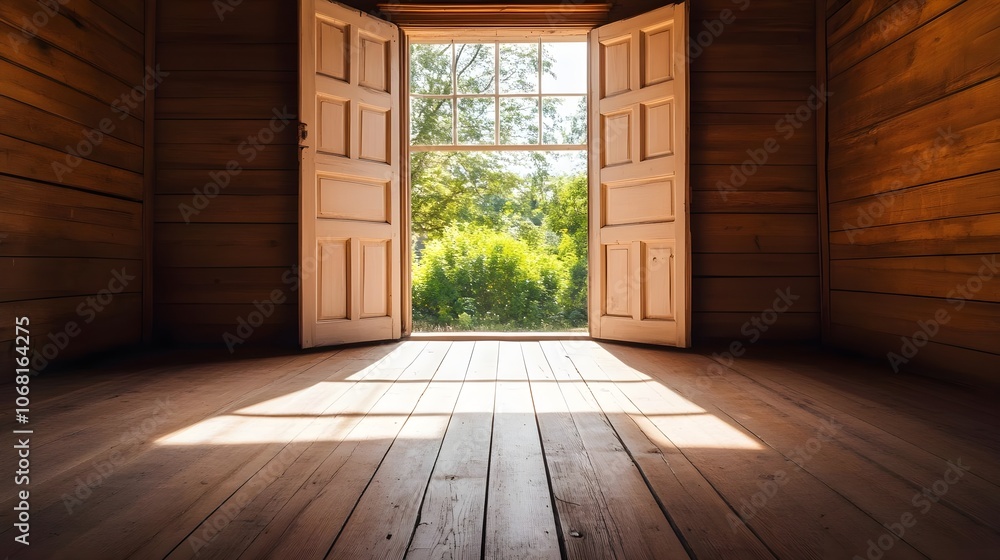 Sunlit Wooden Floor Through Open Door