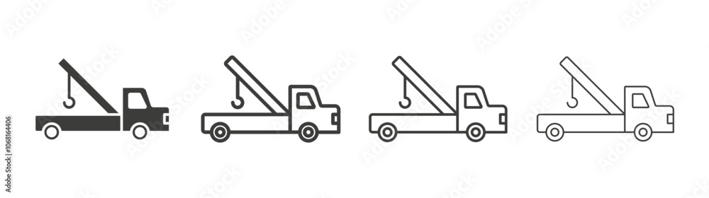 Tow truck icon set vector in black and white colors Tow truck icon set vector in black and white colors
