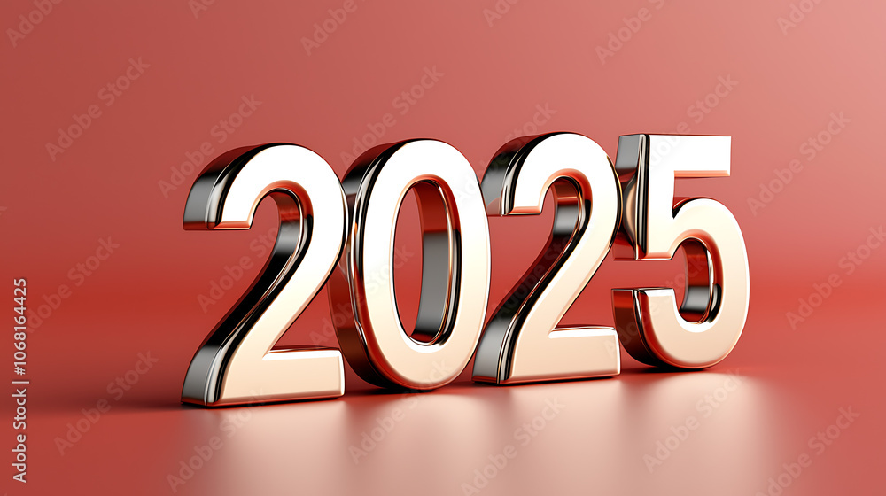 Celebrate the new year 2025 with stylish gold text on a light coral gradient background