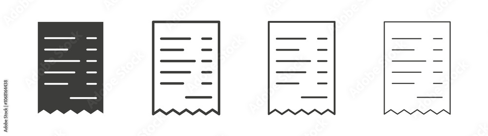 Paper receipt icon set vector in black and white colors Paper receipt icon set vector in black and white colors