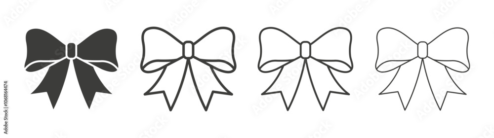 Bowknot icon set vector in black and white colors