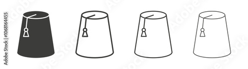 Fez hat icon set vector in black and white colors