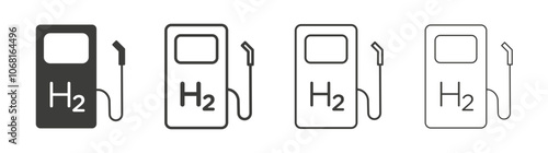 Hydrogen fuel pump icon set vector in black and white colors