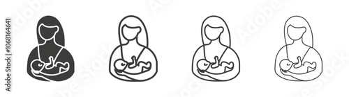 Breastfeeding icon set vector in black and white colors
