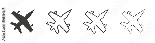 Military aircraft icon set vector in black and white colors