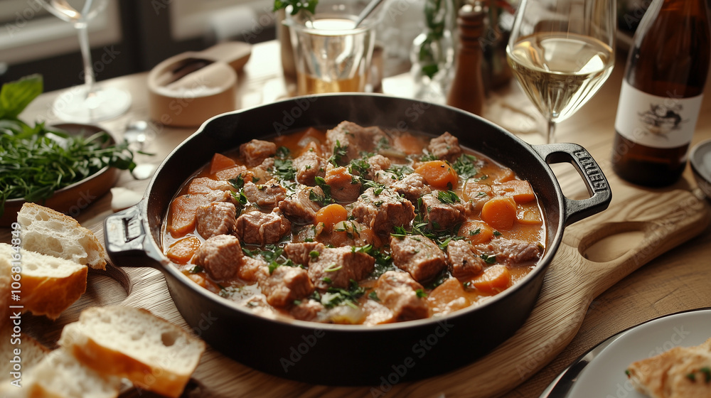A home-cooked dinner scene featuring a hearty beef stew served in a bowl, with fresh vegetables and a rich broth, creating a warm, comforting atmosphere perfect for family meals. A home-cooked dinner scene featuring a hearty beef stew served in a bowl, with fresh vegetables and a rich broth, creating a warm, comforting atmosphere perfect for family meals.