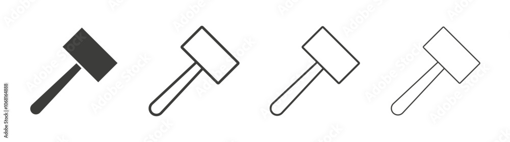 Wooden mallet icon set vector in black and white colors Wooden mallet icon set vector in black and white colors