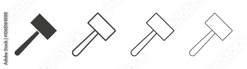 Wooden mallet icon set vector in black and white colors