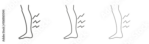 Shin pain icon set vector in black and white colors