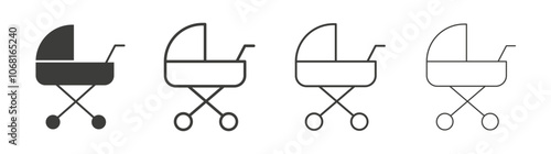 Baby carriage icon set vector in black and white colors