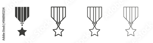 Military medal icon set vector in black and white colors