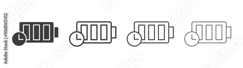 Battery life icon set vector in black and white colors