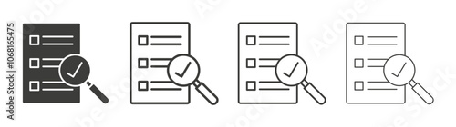 Document verification icon set vector in black and white colors