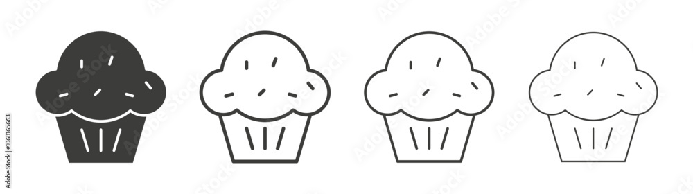 Muffin icon set vector in black and white colors