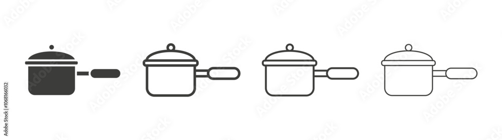 Sauce pan icon set vector in black and white colors