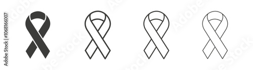 Cancer ribbon icon set vector in black and white colors