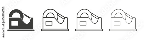 Tape dispenser icon set vector in black and white colors
