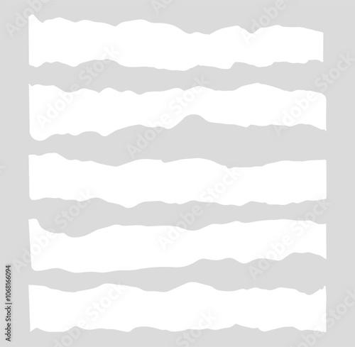 Ripped paper vector. Craft paper rip torn paper blank with texture label, recording notes. White paper tear effect border, curl of torn edge sheet. Broken piece of paper stripes various purpose