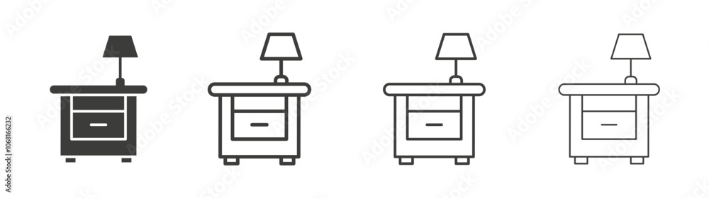 Bedside table icon set vector in black and white colors Bedside table icon set vector in black and white colors