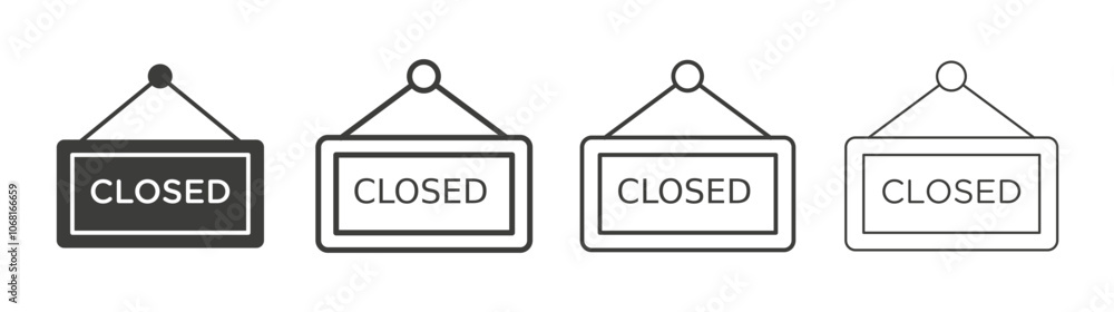 Closed sign icon set vector in black and white colors Closed sign icon set vector in black and white colors