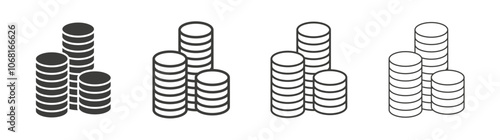 Coins stack icon set vector in black and white colors