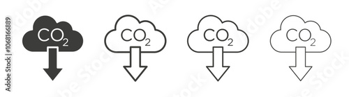 Low carbon dioxide icon set vector in black and white colors