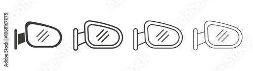Side mirror icon set vector in black and white colors