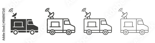 Broadcast van icon set vector in black and white colors
