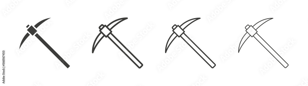 Pick axe icon set vector in black and white colors Pick axe icon set vector in black and white colors