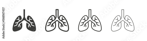 Lung icon set vector in black and white colors