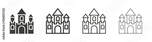 Castle icon set vector in black and white colors