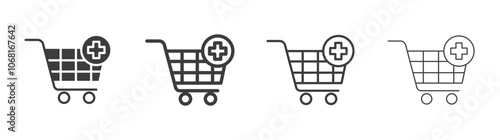 Add to cart icon set vector in black and white colors