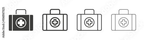 Medical aid kit icon set vector in black and white colors