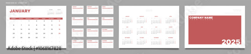 Set of 2025 Pages Monthly Calendar Planner Templates, Cover with Place for Photo, Company Logo, Annual. Design of Vector layout Calendar Pages size A4-21x29.7 cm in for print. Week start on Monday