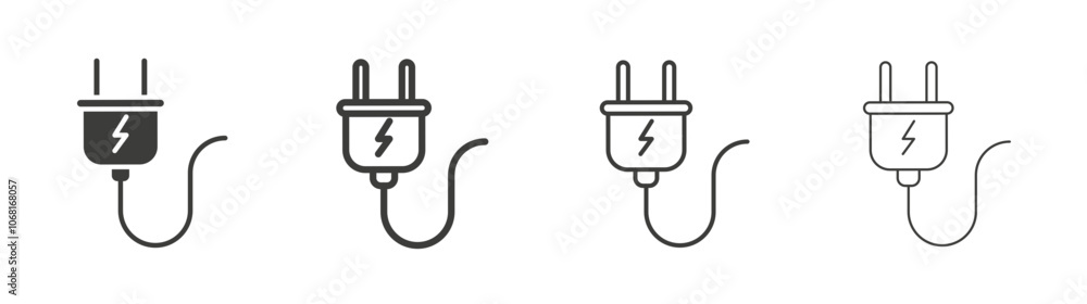 Electric plug icon set vector in black and white colors Electric plug icon set vector in black and white colors