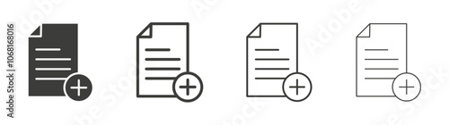 Add document icon set vector in black and white colors