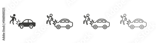 Car accident icon set vector in black and white colors