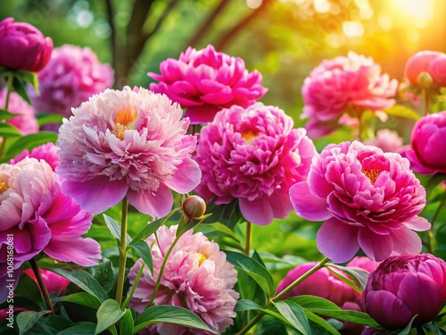 Captivating Candid Photography of Peony Flowers in Full Bloom, Showcasing Their Vibrant Colors and Delicate Petals Against a Soft Natural Background