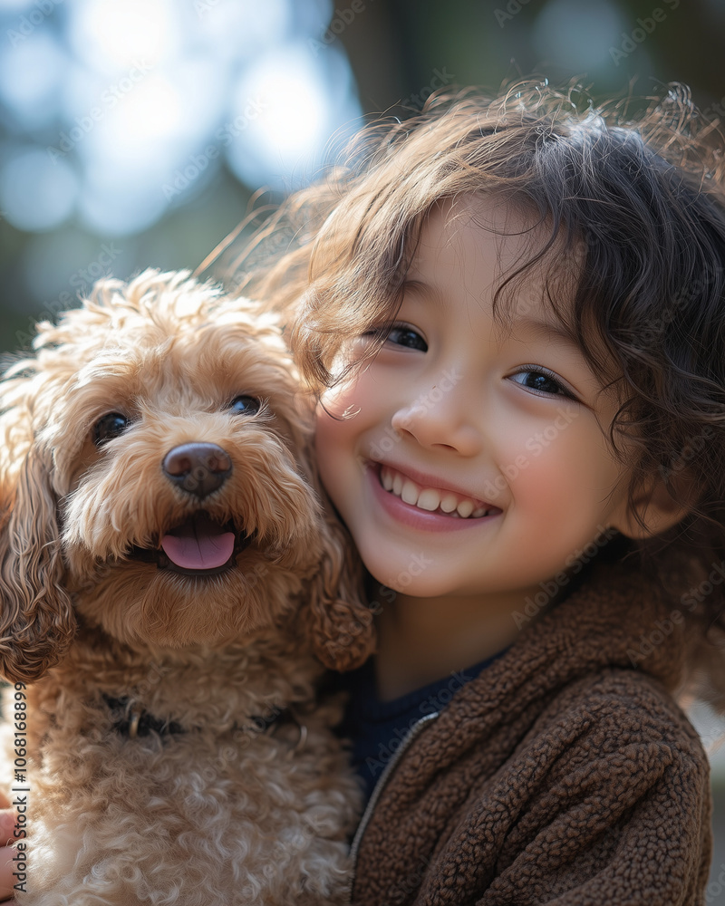 A child playing joyfully with a small puppy, both filled with excitement and happiness, creating a heartwarming moment of fun and companionship.