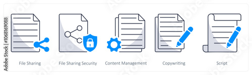 A set of 5 web design icons as file sharing, file sharing security