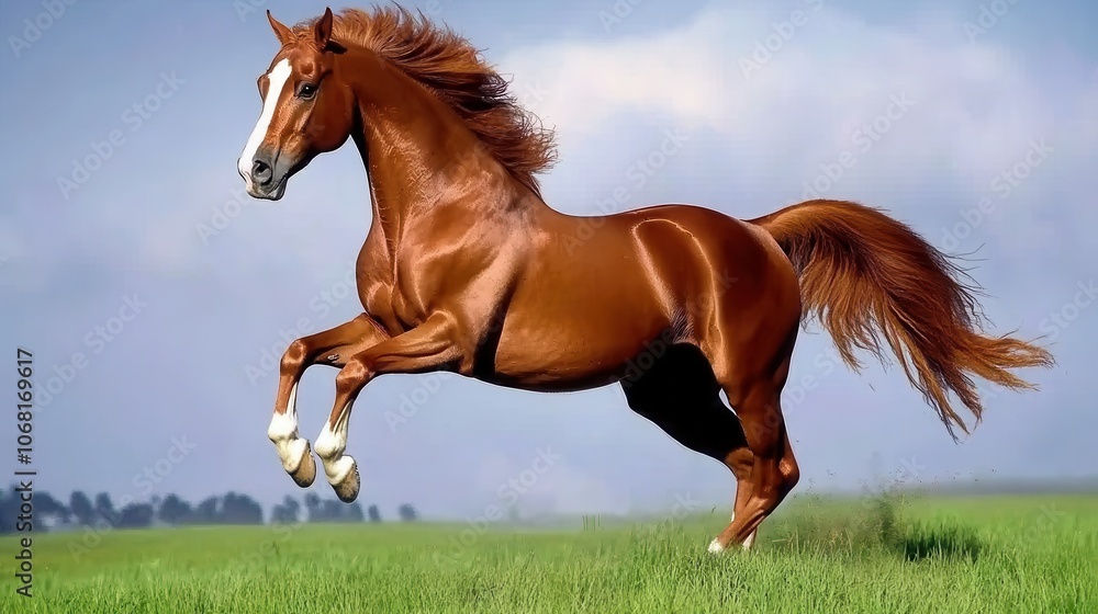 Chestnut Horse Galloping in Open Field Chestnut Horse Galloping in Open Field