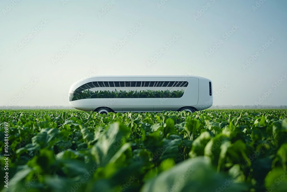 Remote countryside reimagined with sustainable farming, solar-powered machinery, eco-friendly architecture, electric tractor in the field, lush green landscapes under a clear blue sky Remote countryside reimagined with sustainable farming, solar-powered machinery, eco-friendly architecture, electric tractor in the field, lush green landscapes under a clear blue sky