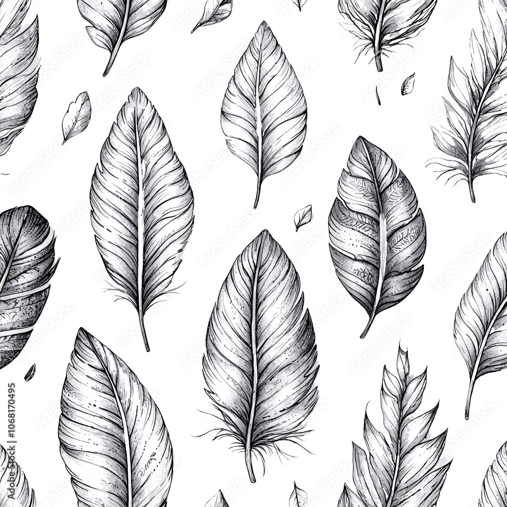 Monochrome Feather Seamless Pattern Elegant Bird Feathers Nature Texture Black and White Design (Transparent Background) Monochrome Feather Seamless Pattern Elegant Bird Feathers Nature Texture Black and White Design (Transparent Background)
